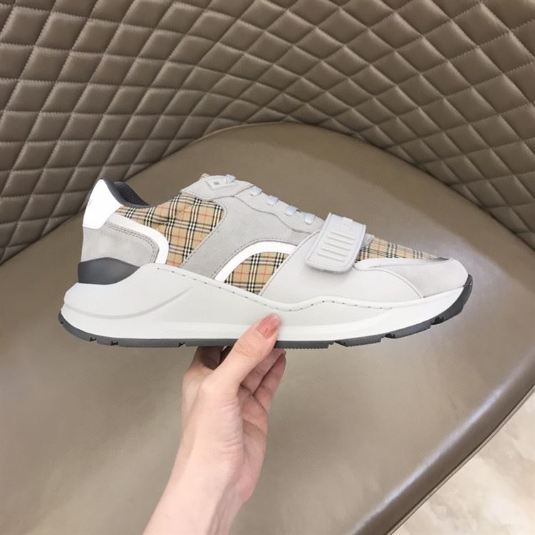 BURBERRY CHECK, SUEDE AND LEATHER SNEAKERS – BBR009