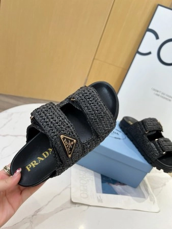 PRADA WOMEN’S CROCHET SANDALS IN BLACK RAFFIA – PSD025