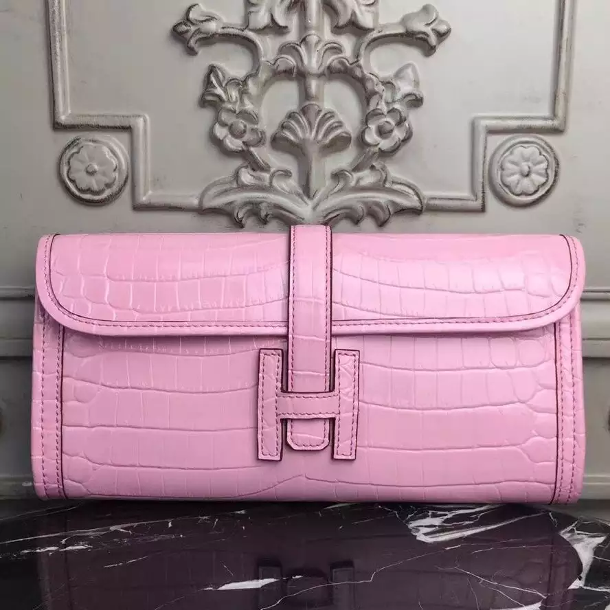 Hermes Jige Elan 29 Clutch In Pink Crocodile Leather – HW111