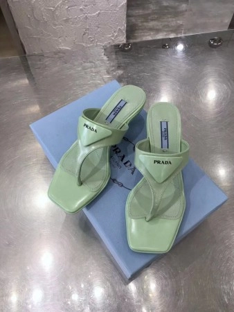 PRADA HEELED THONG SANDALS IN AQUA BRUSHED LEATHER – PSD051