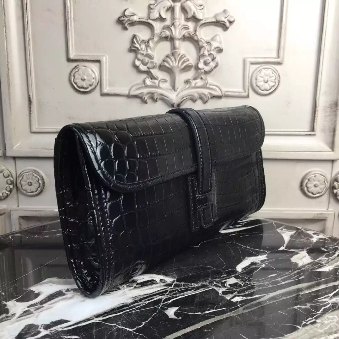 Hermes Jige Elan 29 Clutch In Black Crocodile Leather – HW113