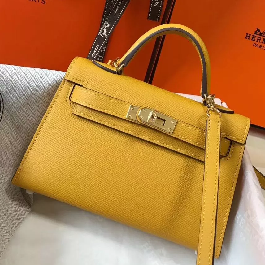 Hermes Kelly Mini II Bag In Yellow Epsom Leather GHW – HW116
