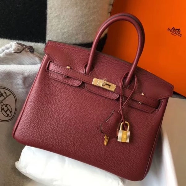 Hermes Birkin 25cm Bag In Bordeaux Clemence Leather GHW – HW013