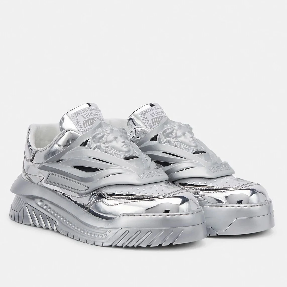 VERSACE WOMEN’S ODISSEA SNEAKERS IN SILVER LEATHER – VSS019