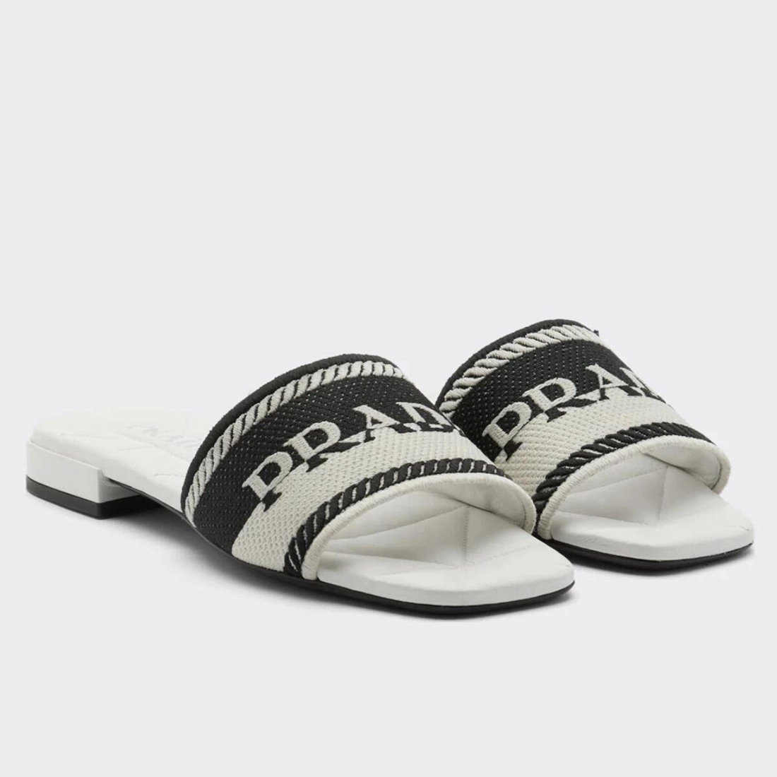 PRADA WOMEN’S EMBROIDERED FABRIC SLIDES – PSD084