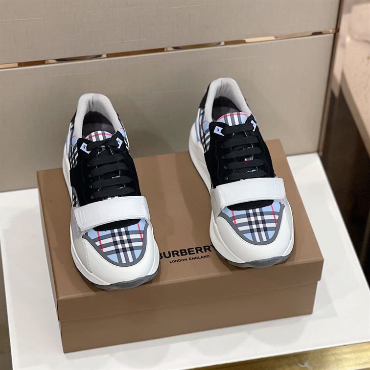 BURBERRY CHECK NYLON, LEATHER AND SUEDE SNEAKERS – BBR031