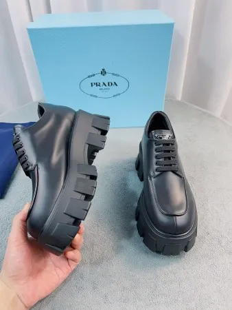 Prada Monolith Lace-up Shoes in Black Brushed Leather – PRL007