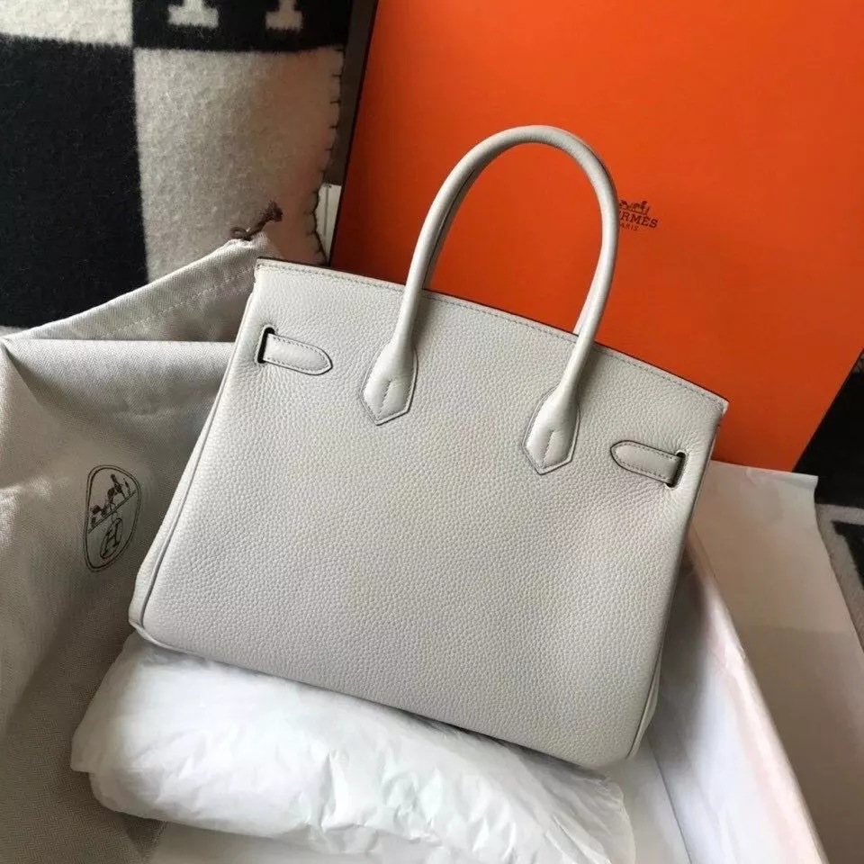 Hermes Birkin 30cm Bag In Pearl Grey Clemence Leather GHW – HW027