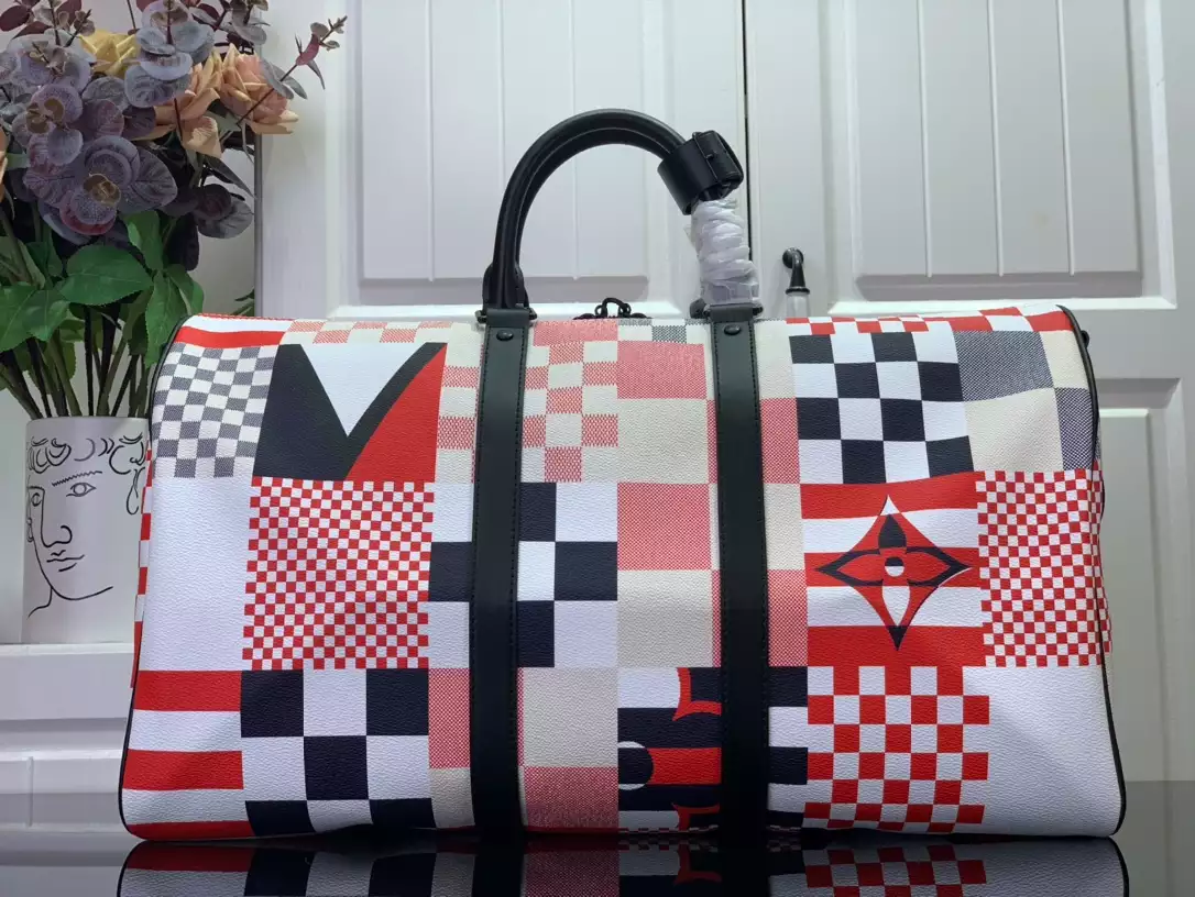 LV Keepall Bandoulière 50 in Redblue Damier Flag Coated Canvas – LW179