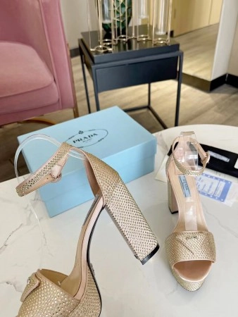PRADA PLATFORM SANDALS 135MM IN GOLD SATIN WITH CRYSTALS – PSD012