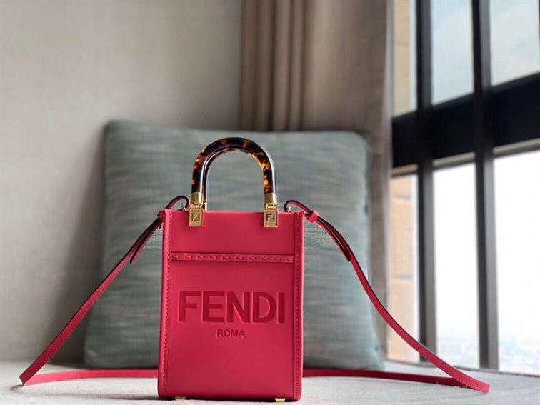 FENDI MINI SUNSHINE SHOPPER FUCHSIA LEATHER MINI BAG – F009