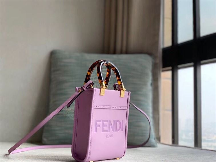 FENDI MINI SUNSHINE SHOPPER LILAC LEATHER MINI BAG – F014