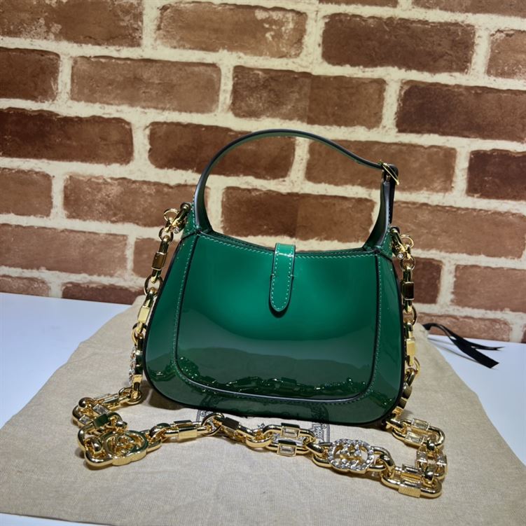GUCCI JACKIE 1961 MINI SHOULDER BAG WITH GREEN PATENT LEATHER – GB76