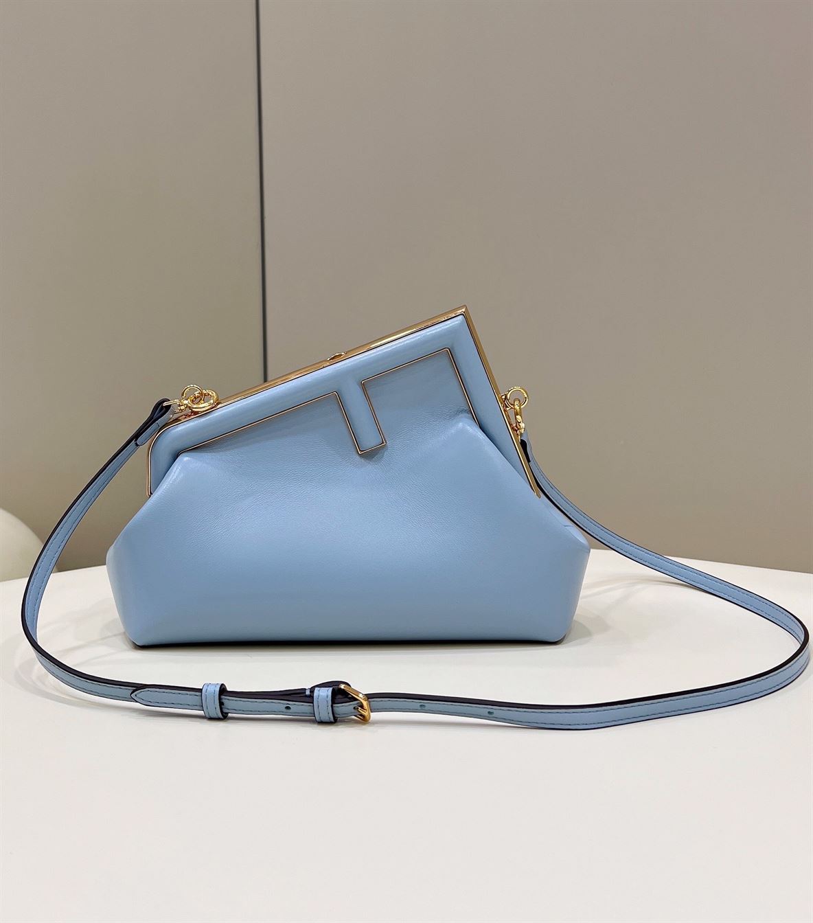 FENDI FIRST SMALL LIGHT BLUE LEATHER BAG – F051