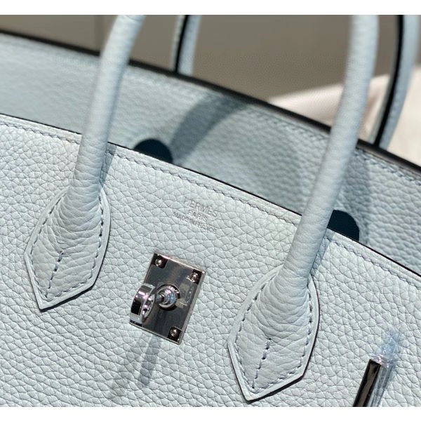 Hermes Birkin 25cm Bag In Blue Brume Clemence Leather PHW – HW003