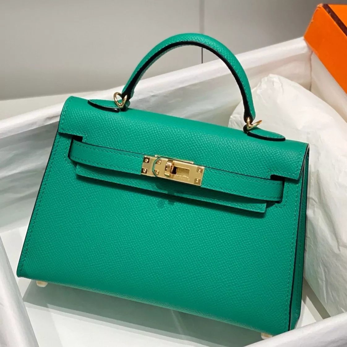 Hermes Kelly Mini II Bag In Vert Jade Epsom Leather GHW – HW115