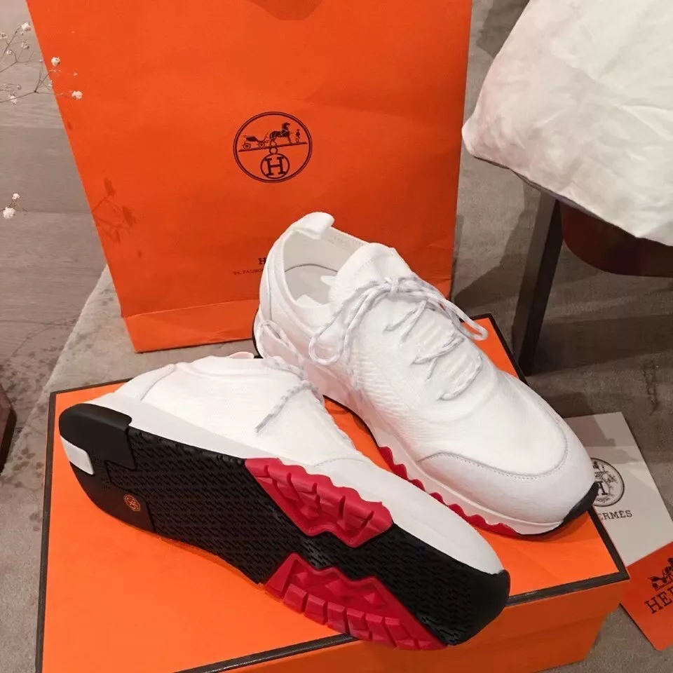 Hermes Men’s Addict Sneakers In White Knit – HM037