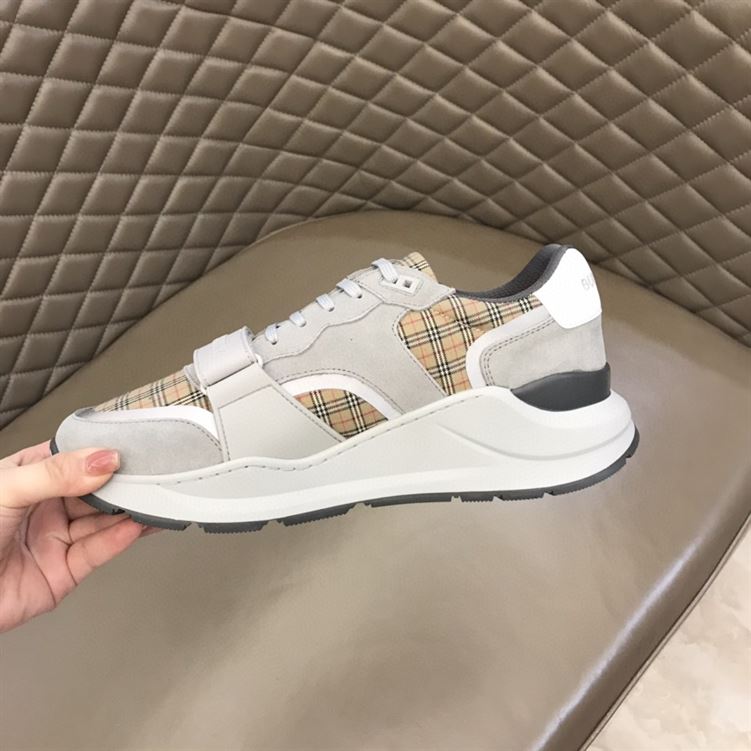 BURBERRY CHECK, SUEDE AND LEATHER SNEAKERS – BBR009