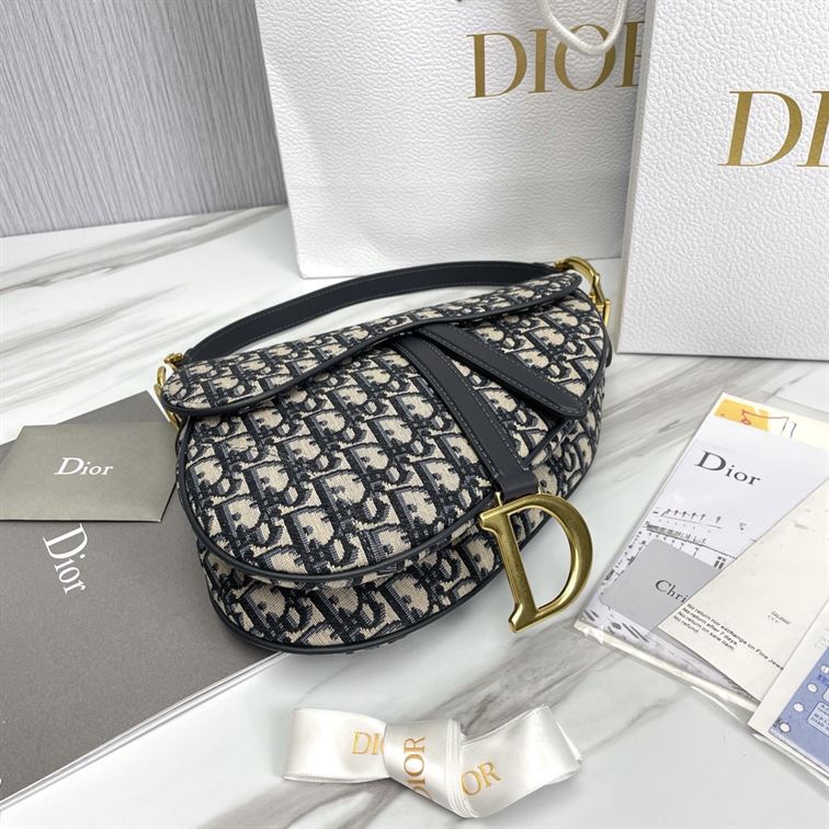 DIOR SADDLE BAG WITH STRAP BLUE DIOR OBLIQUE JACQUARD – DOB032