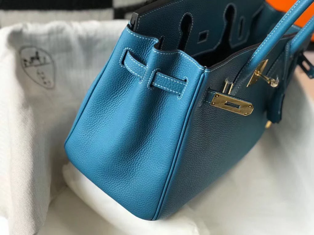 Hermes Birkin 30cm Bag In Jean Blue Clemence Leather GHW – HW033