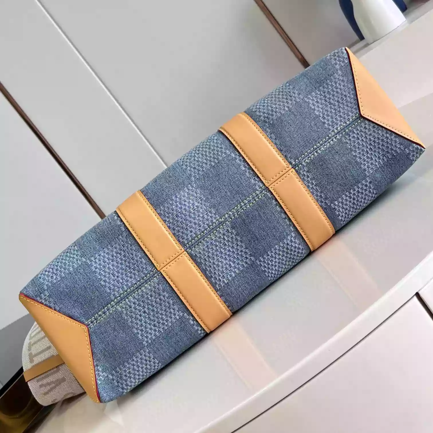 WEEKEND TOTE BLUE DAMIER DENIM 3D COTTON CANVAS N40702 – LW442