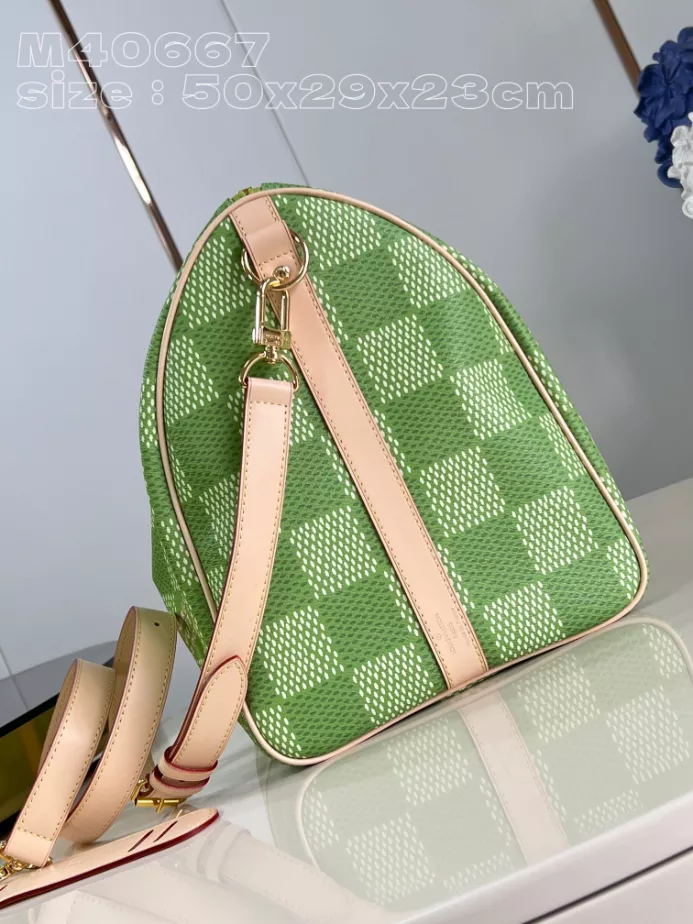 KEEPALL BANDOULIERE 50 BAG GREEN DAMIER GOLF COATED CANVAS M40667 – LW372