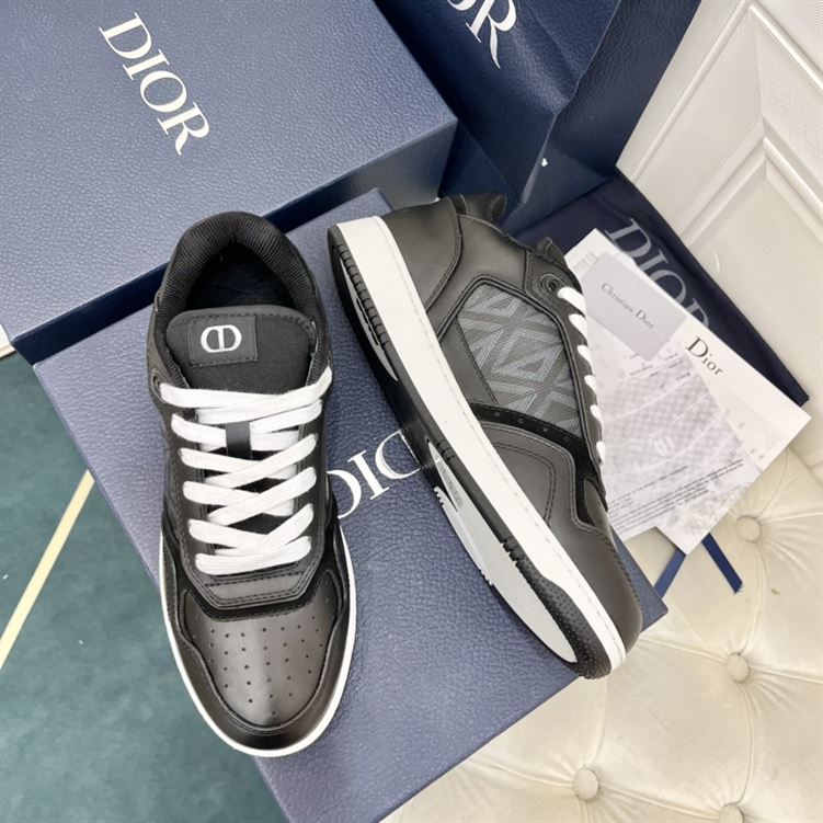 DIOR B27 LOW-TOP SNEAKER BLACK SMOOTH CALFSKIN AND CD DIAMOND CANVAS – DO141