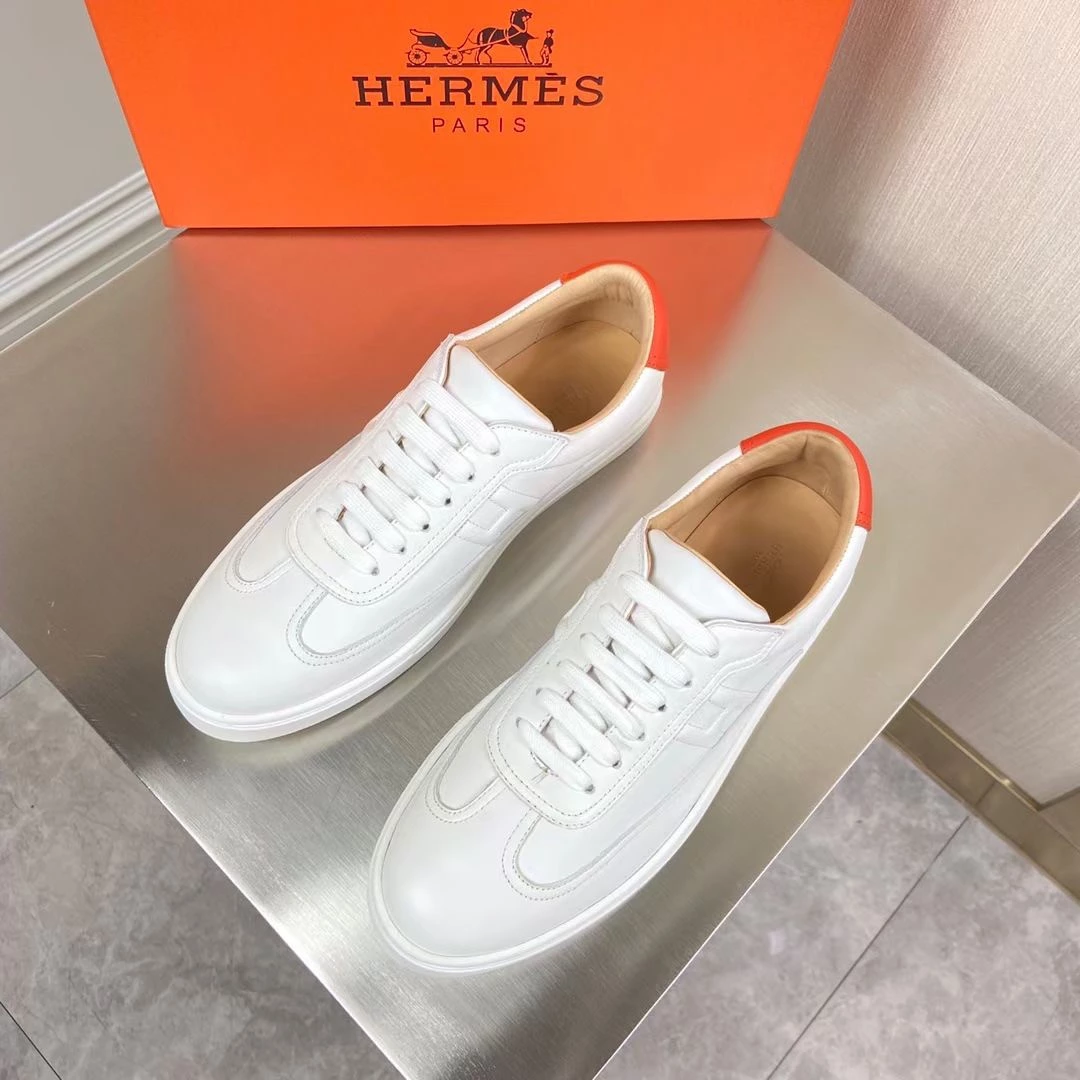 Hermes Men’s Quicker Sneakers In White Calfskin – HM057