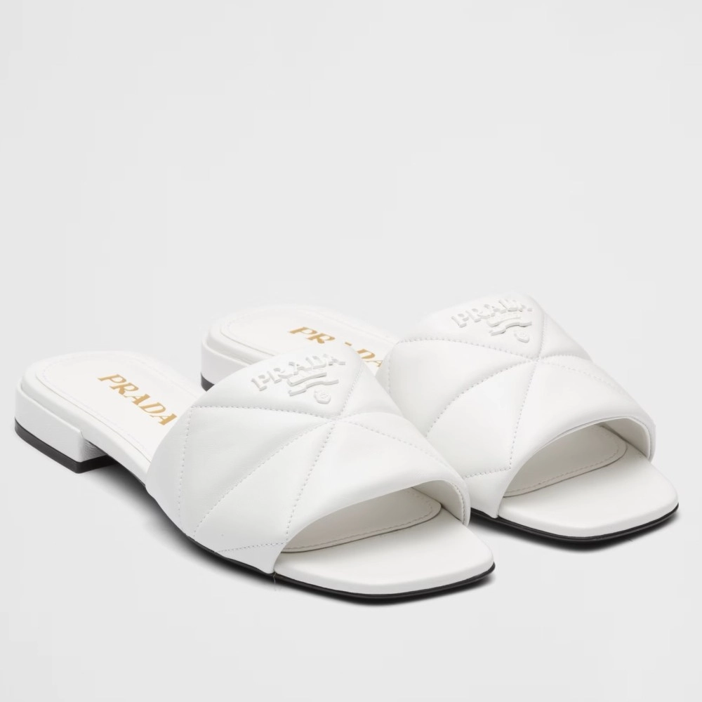 PRADA WOMEN’S SLIDES SANDALS IN WHITE NAPPA LEATHER – PSD077