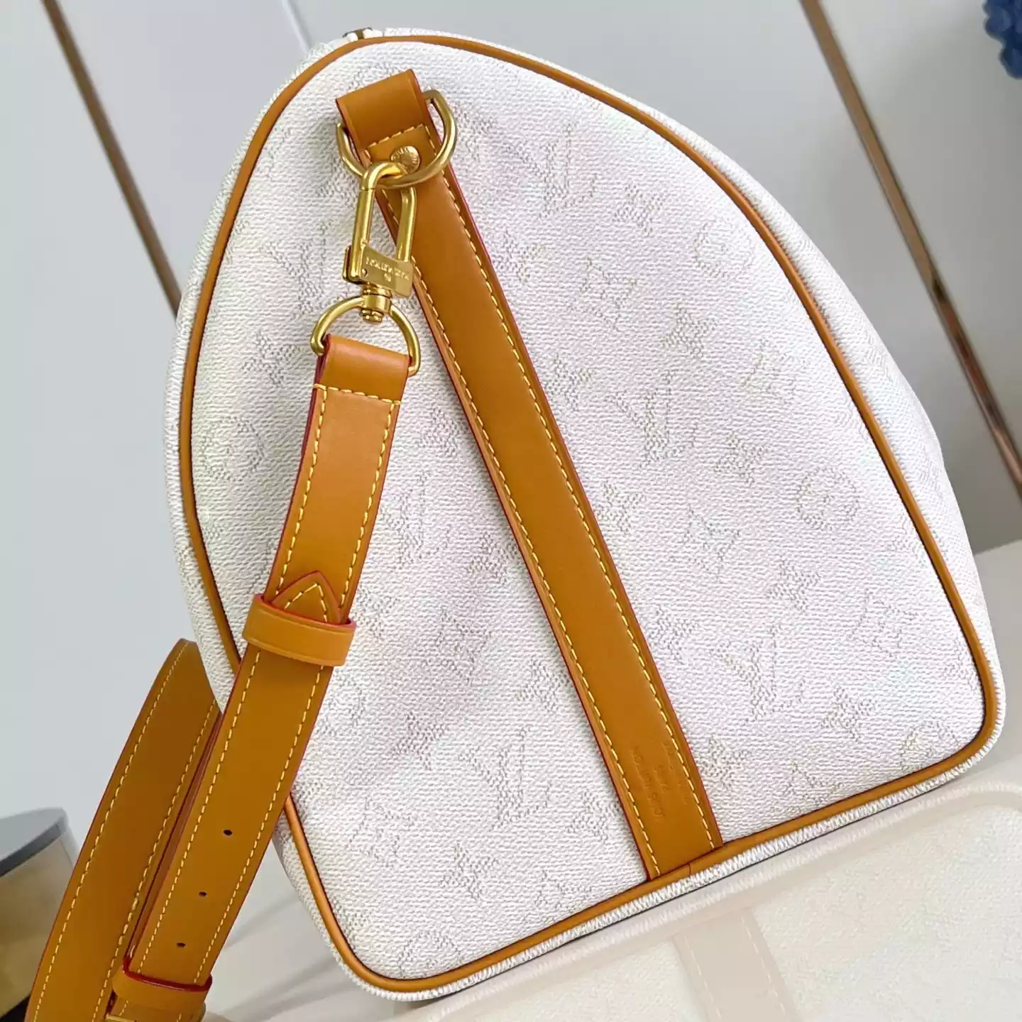 KEEPALL BANDOULIERE 45 BAG OFF-WHITE MONOGRAM HERITAGE CANVAS M14838 – LW353