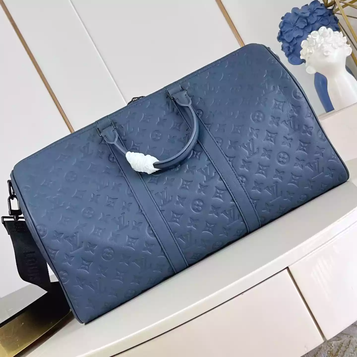 KEEPALL BANDOULIERE 50 BAG NAVY BLUE MONOGRAM SHADOW – LW313