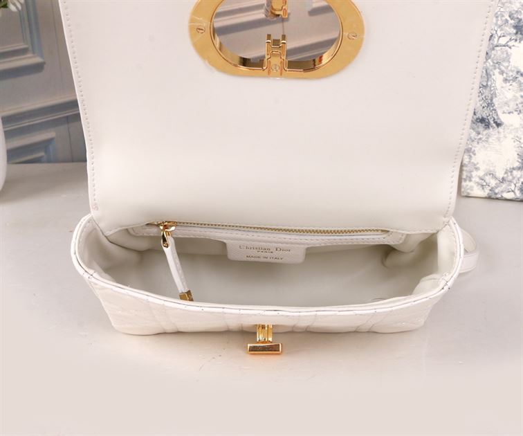 DIOR SMALL DIOR CARO BAG WHITE SUPPLE CANNAGE CALFSKIN – DOB119