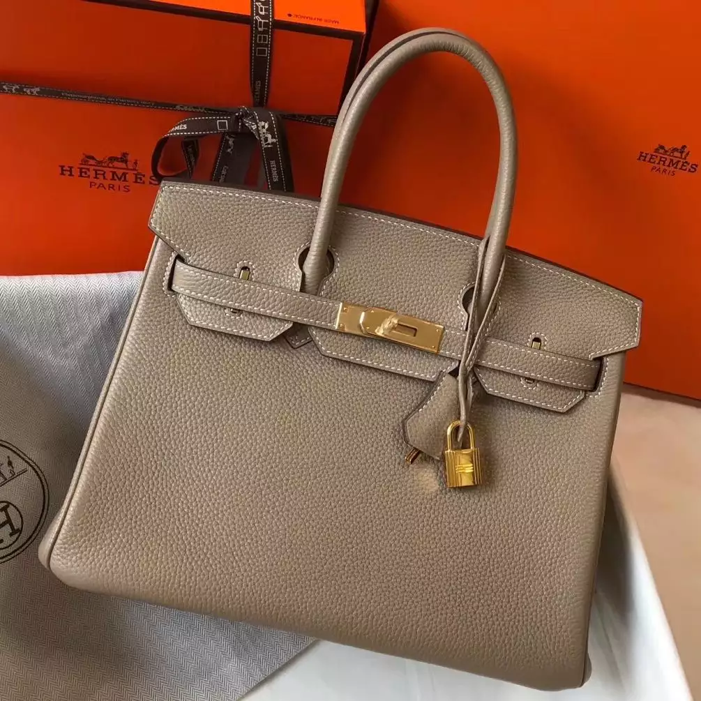 Hermes Birkin 30cm Bag In Tourterelle Clemence Leather GHW – HW025