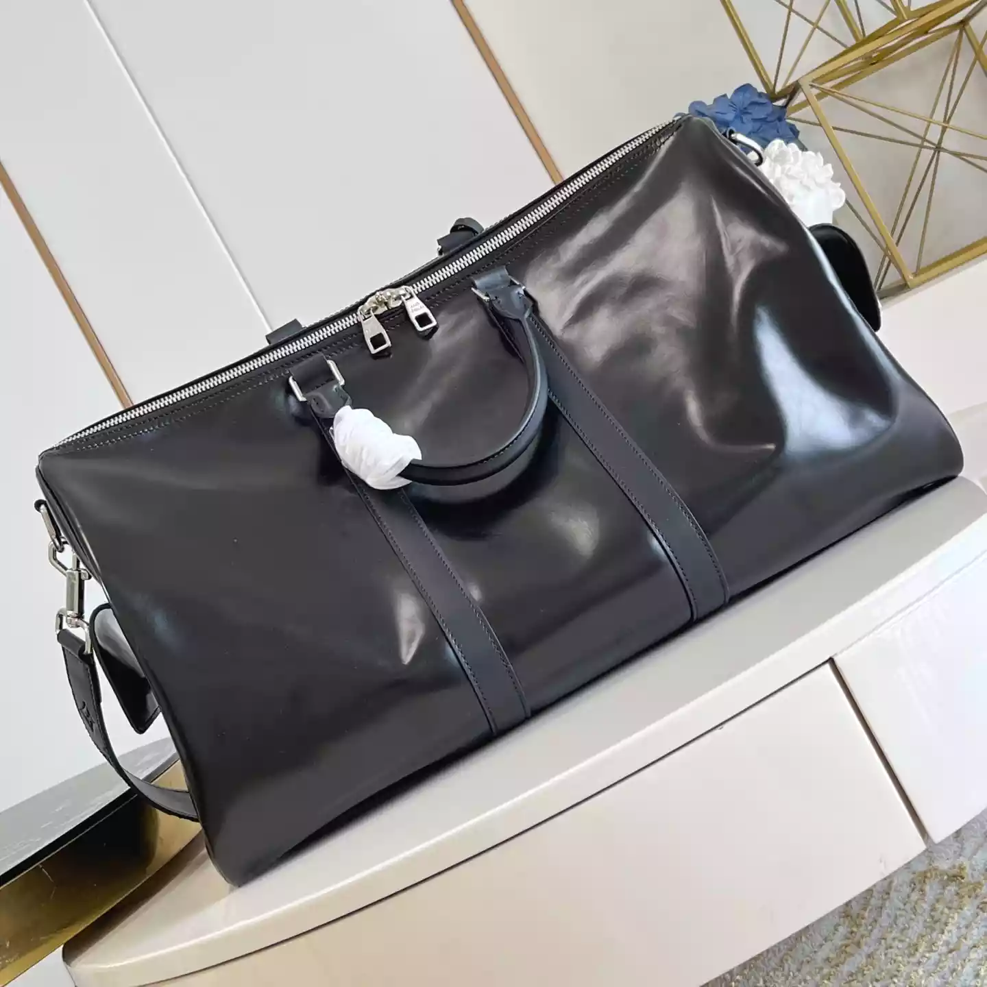 KEEPALL CARGO BANDOULIERE 50 BAG BLACK CALF LEATHER – LW308