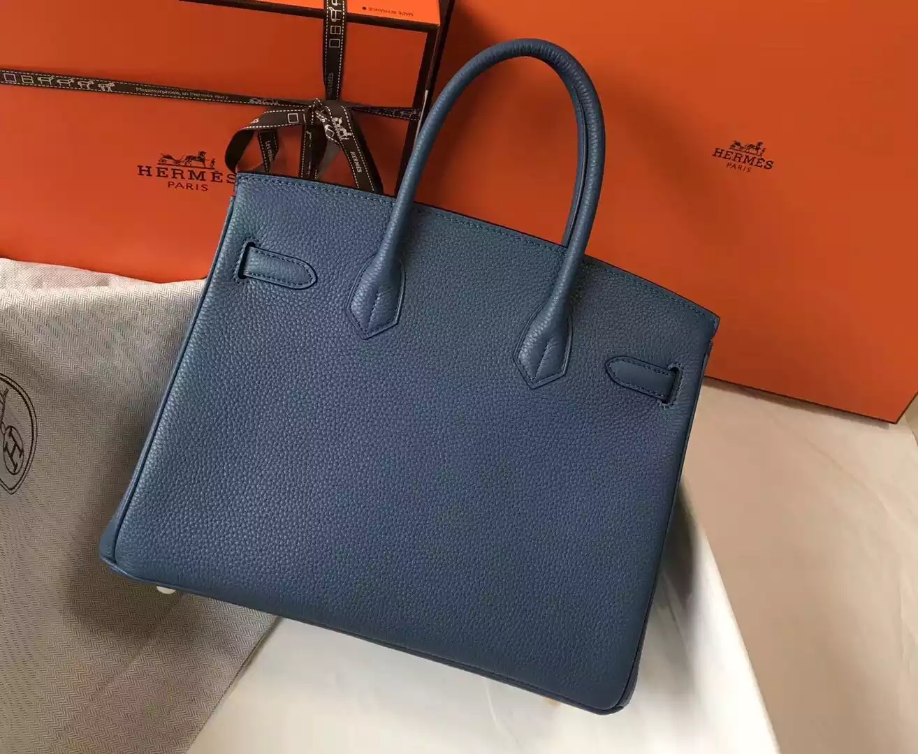 Hermes Blue Agate Clemence Birkin 30cm Bag – HW034