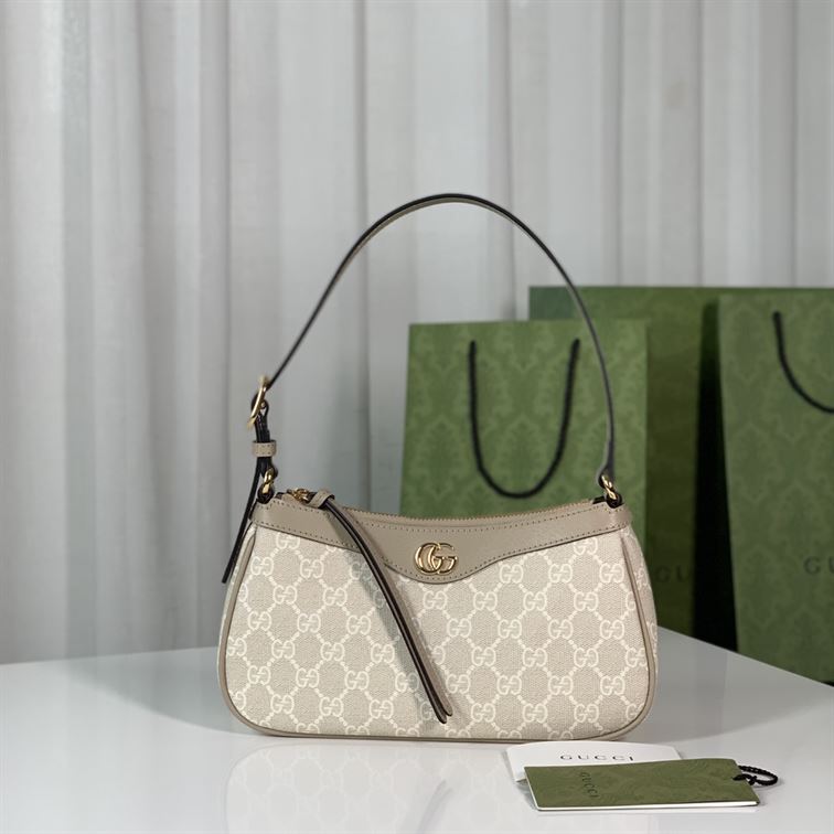 GUCCI OPHIDIA SMALL HANDBAG BEIGE AND WHITE GG SUPREME CANVAS – GB71