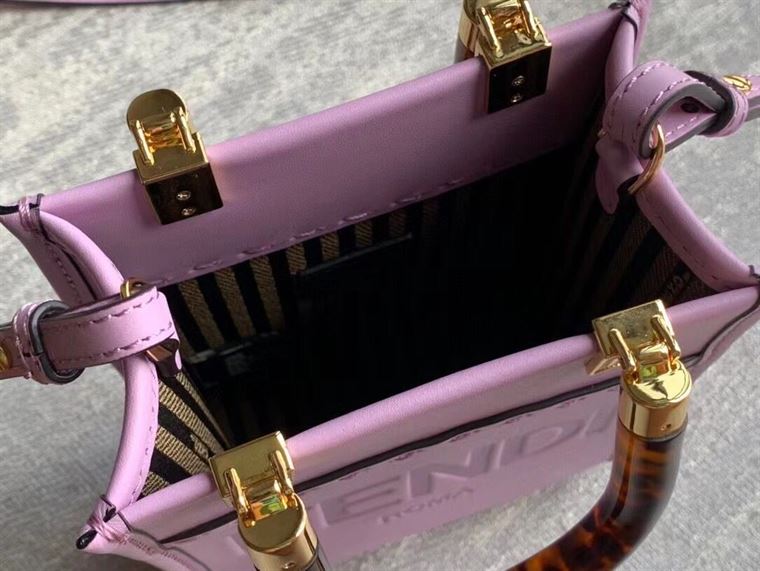 FENDI MINI SUNSHINE SHOPPER LILAC LEATHER MINI BAG – F014