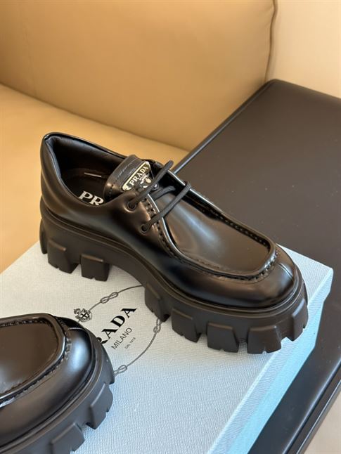 PRADA MONOLITH BRUSHED LEATHER LACE-UP SHOES – PRS059