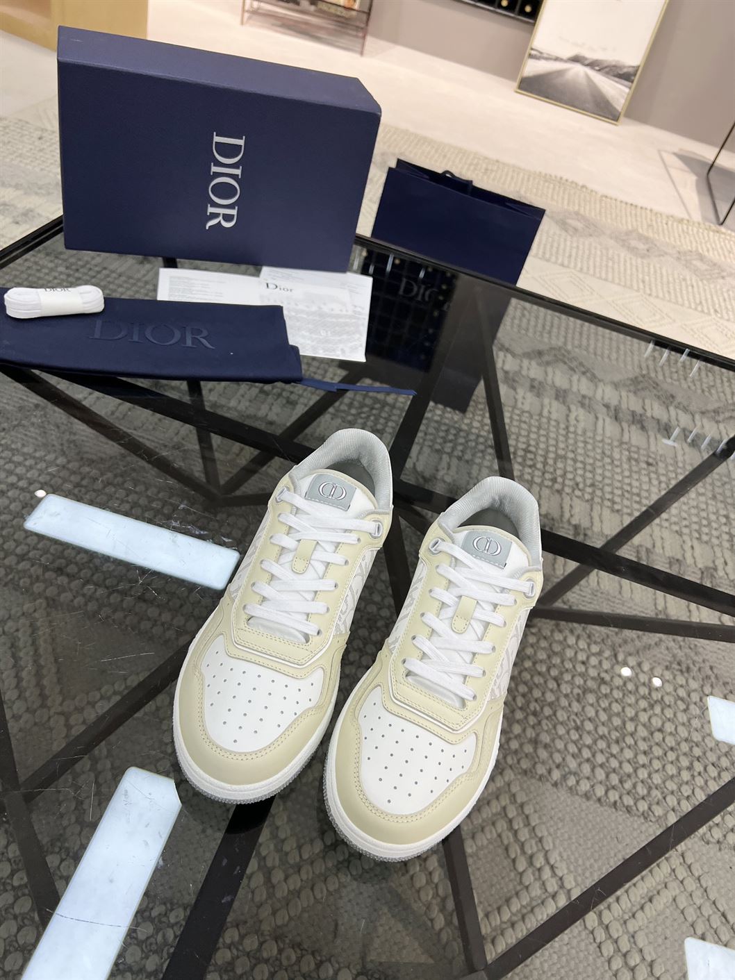 DIOR B27 LOW-TOP CREAM WHITE OBLIQUE – DO011