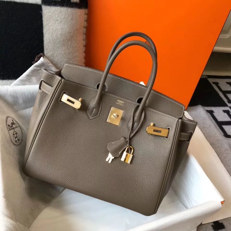 Hermes Birkin 30cm Bag In Taupe Clemence Leather GHW – HW022