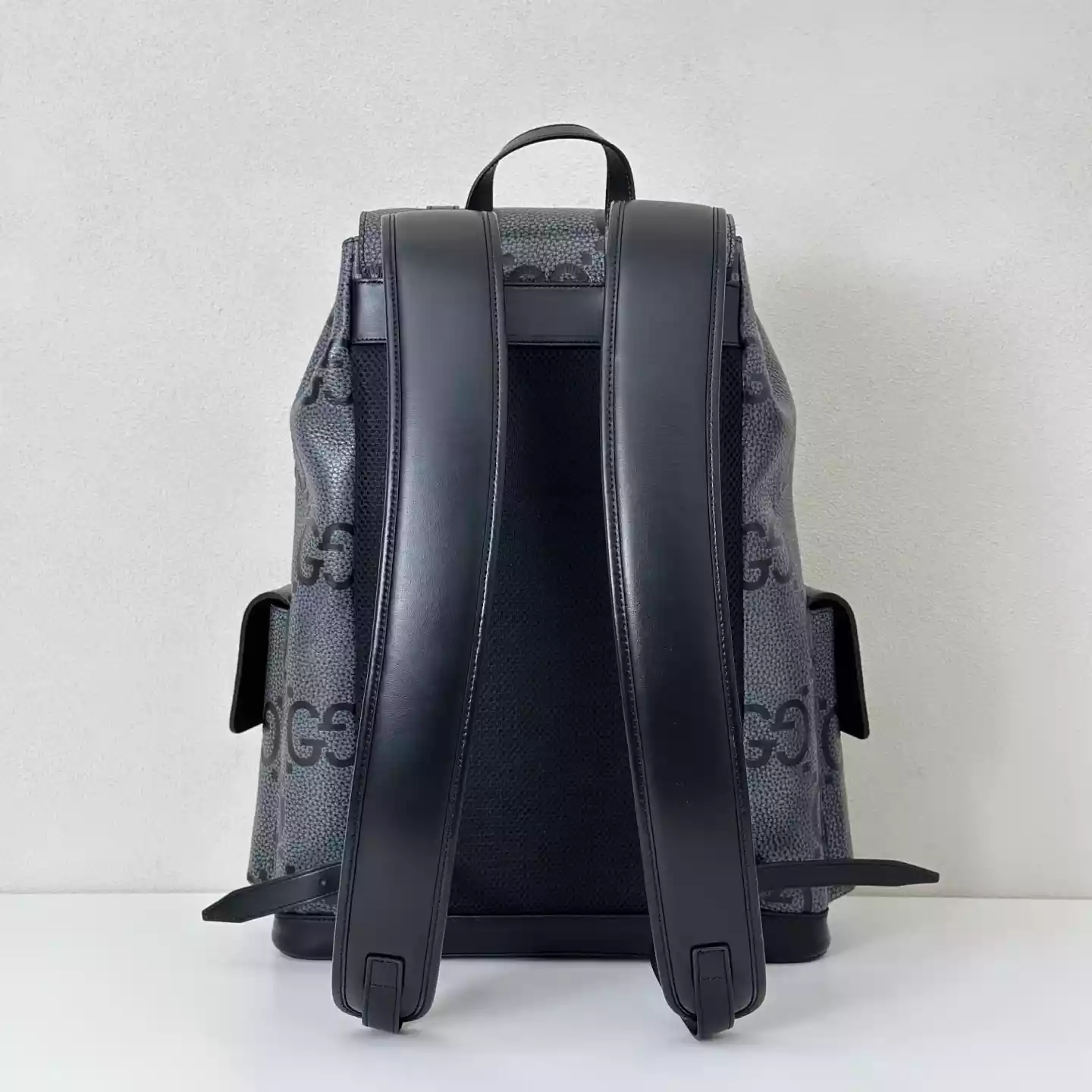 GG jumbo large backpack in grey and black GG leather – BG076