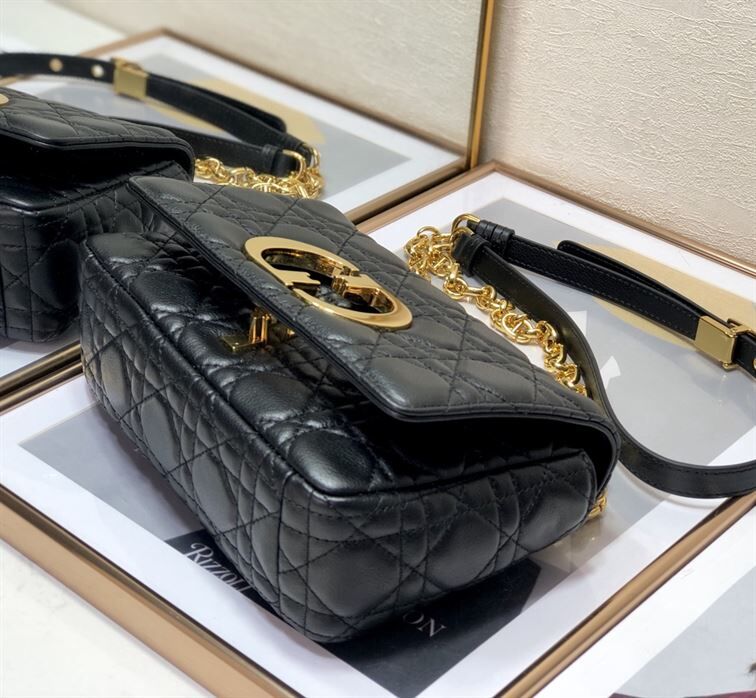 DIOR MEDIUM DIOR CARO BAG BLACK SUPPLE CANNAGE CALFSKIN – DOB013