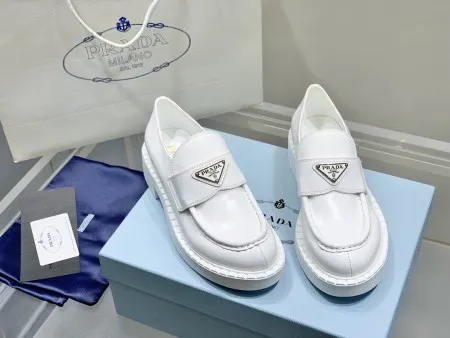 Prada Women’s Loafers In White Brushed Leather – PRL003