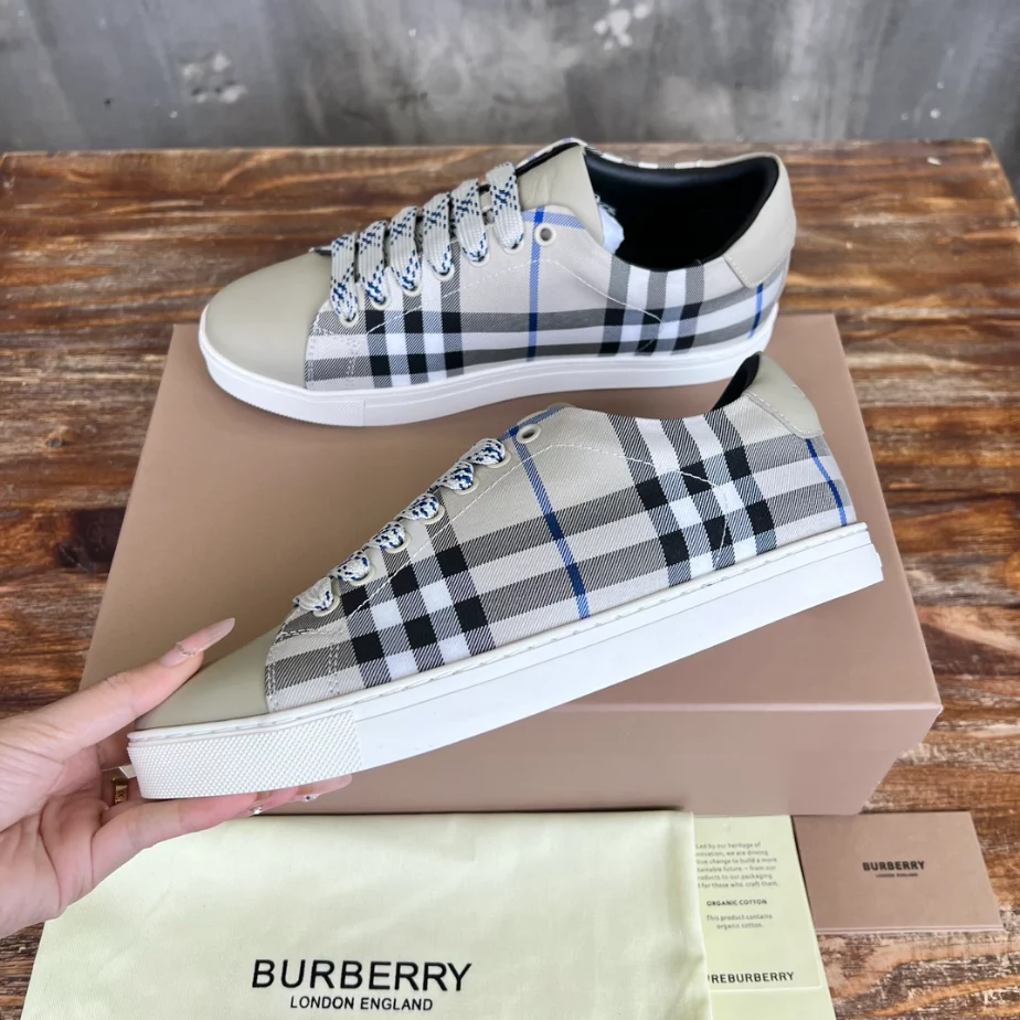 BURBERRY CHECK AND LEATHER SNEAKERS – BBR072
