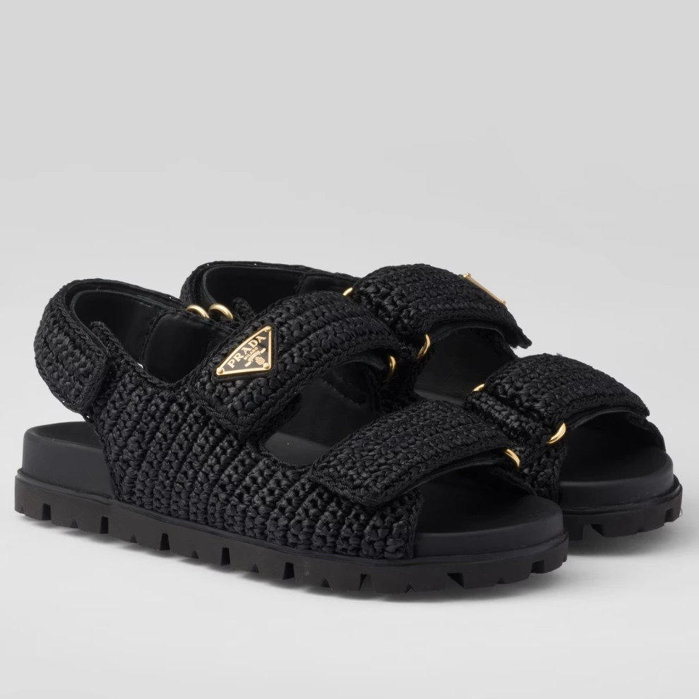 PRADA WOMEN’S CROCHET SANDALS IN BLACK RAFFIA – PSD025