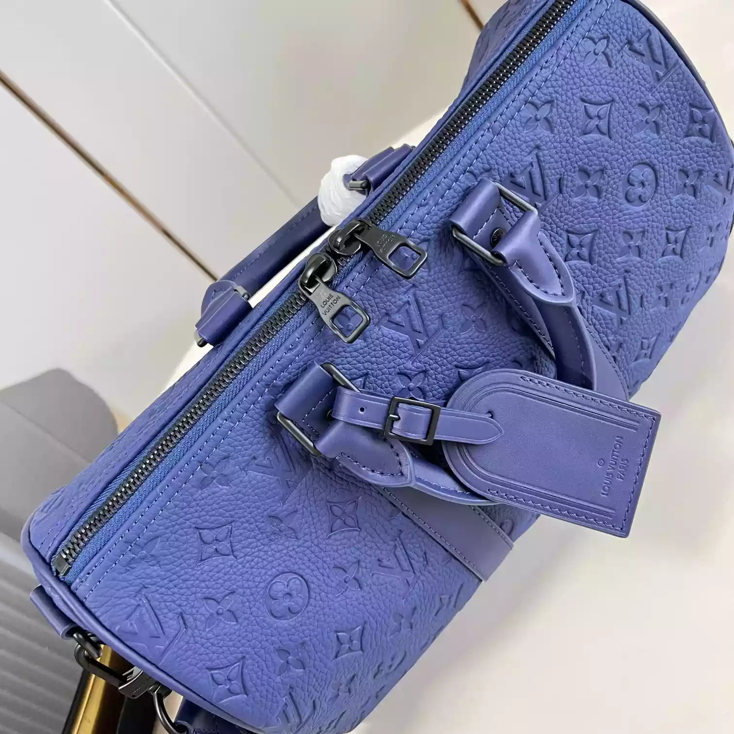 KEEPALL BANDOULIERE 35 BLUE MONOGRAM TAURILLON LEATHER M11691 – LW434