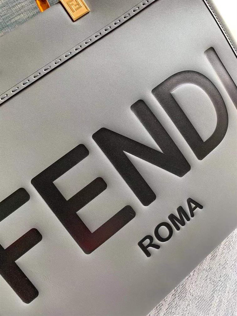 FENDI SUNSHINE MEDIUM GREY LEATHER SHOPPER – F019