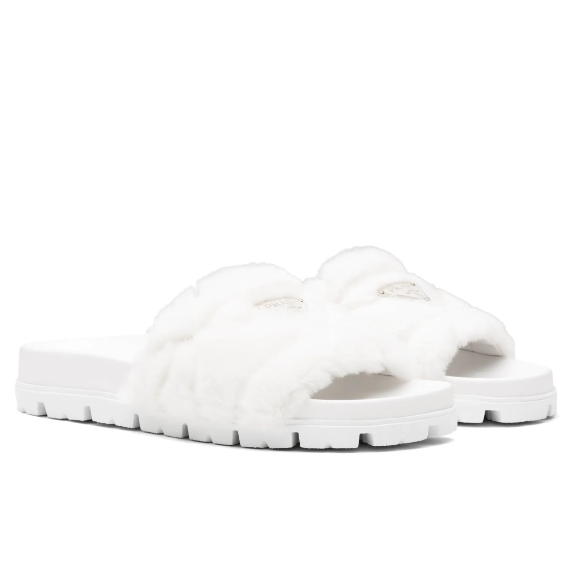 PRADA WOMEN’S SLIDES IN WHITE SHEARLING – PSD087