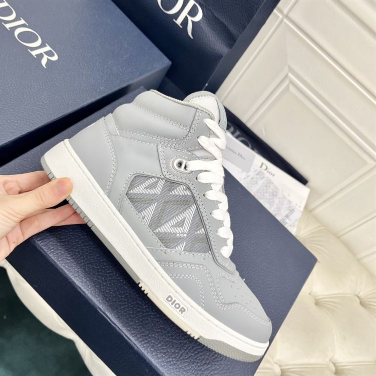 DIOR B27 HIGH-TOP SNEAKER GRAY SMOOTH CALFSKIN AND CD DIAMOND CANVAS – DO140