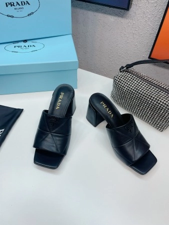 PRADA HEELED SLIDE SANDALS 65MM IN BLACK NAPPA LEATHER – PSD038